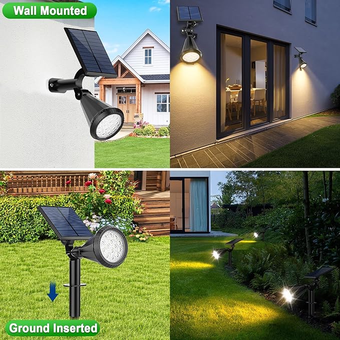 Solar Spot Lights Outdoor Waterproof 180° Adjustable Solar Powered Landscape Lights for Yard 4 Lighting Modes Solar Spotlights for Pathway Garden Outside Wall Pool Porch (6 Pack, Warm White)