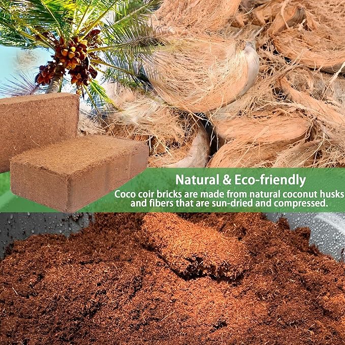 Coco Coir for Organic Coconut Coir- 4 Pack Coco Coir Brick- Coconut Soil with Low EC & PH Balance-Coco Fiber for Herbs& Flowers- High Expansion-Renewable Coco Soil for Planting