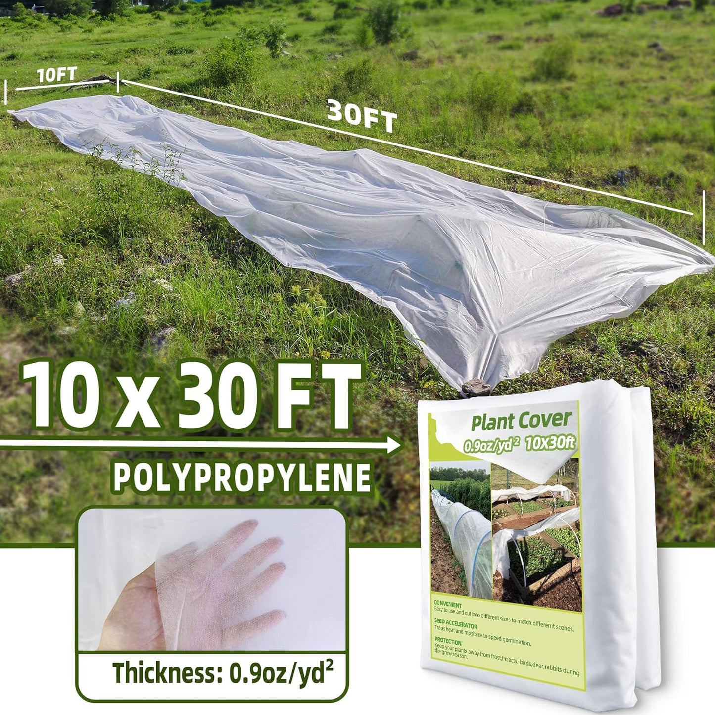 Plant Covers Freeze Protection 10x30ft Frost Cloth Blanket Floating Row Cover for Winter Protection 0.9 oz/yd²