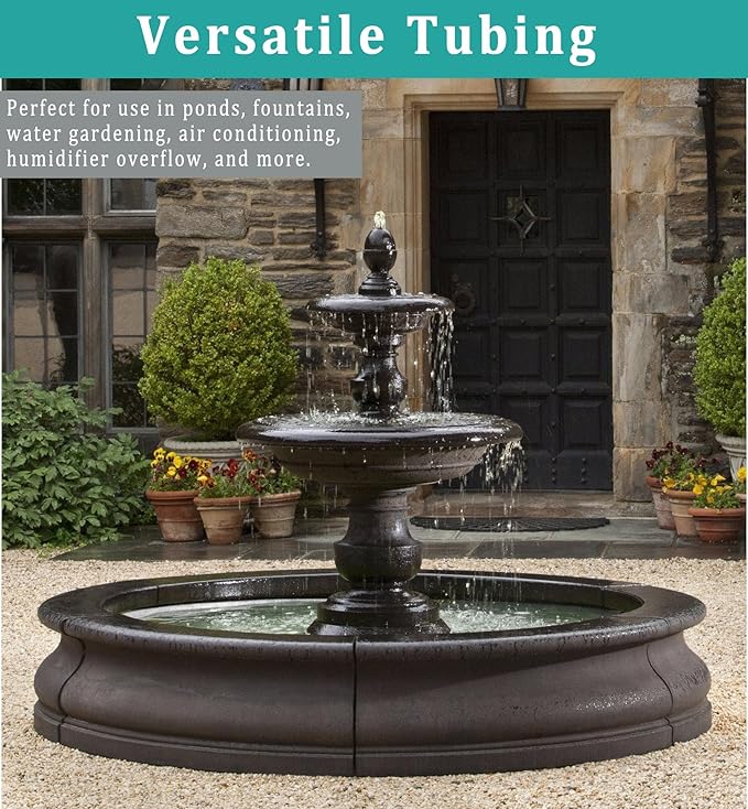 3/4" id - 25ft Black Vinyl Tubing Flexible PVC Tube Hybrid Hose Transfer Water Fuel Gas for Pond Fountain Garden Waterfall, Durable and Safe, with 2 Hose Clamps