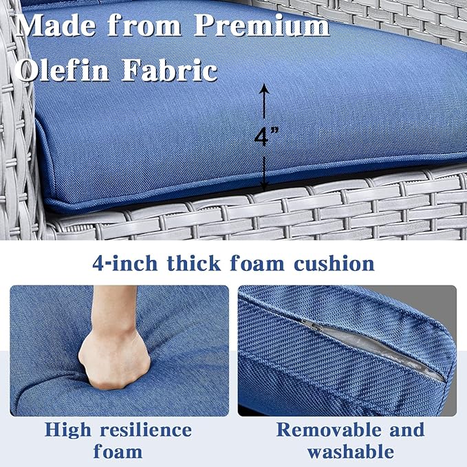 Outdoor Swivel Rcoker Patio Chairs - Outdoor Swivel Patio Chairs Set of 2 Wicker Chair Patio Furniture Sets with Covered Cushion for Porch Deck Balcony Garden, Blue Cushion