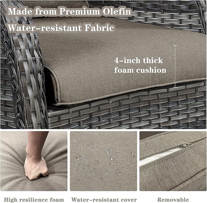 4 Piece Patio Furniture Set - Outdoor Glider Bench with Swivel Rocker Chairs and Coffee Table, High Back Small Outdoor Conversation Furniture Sets for Deck Sunroom Balcony Backyard