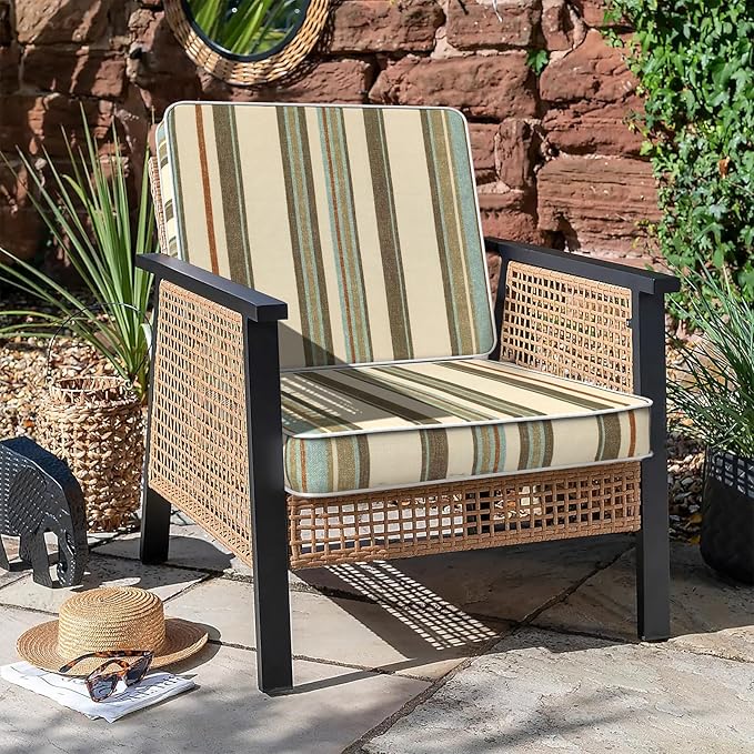 LVTXIII Patio Chair Cushions 22"x22"x3", Water-Repellent Outdoor Seat Cushions for Patio Furniture, Square Chair Pads with Ties for Home Garden Decoration, Set of 2, Stripe Onyx