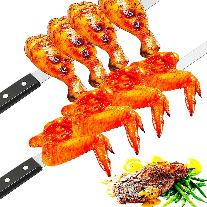 23.6 Inch Long Kabob Skewers, 0.91 Inch Wide, Stainless Steel with Black Wood Handle, 7 Pack