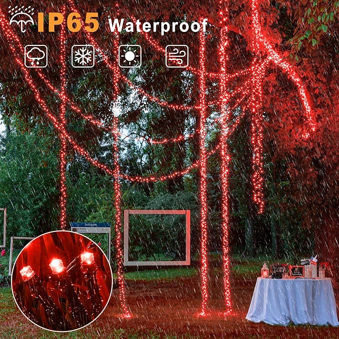 2 Pack Solar String Lights for Outside, Each 79Ft 240 LED Solar Lights Outdoor, 8 Modes Waterproof Solar Powered Fairy Twinkle Light for Backyard Patio Tree Party Garden Decoration, Red