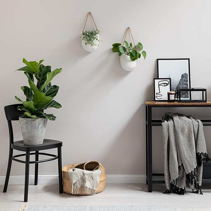 Wall Planters -Ellie- | Hanging Ceramic Plant Pots 2 Pieces | Wall Decoration for Indoors, Balcony and Garden | White (Matte)