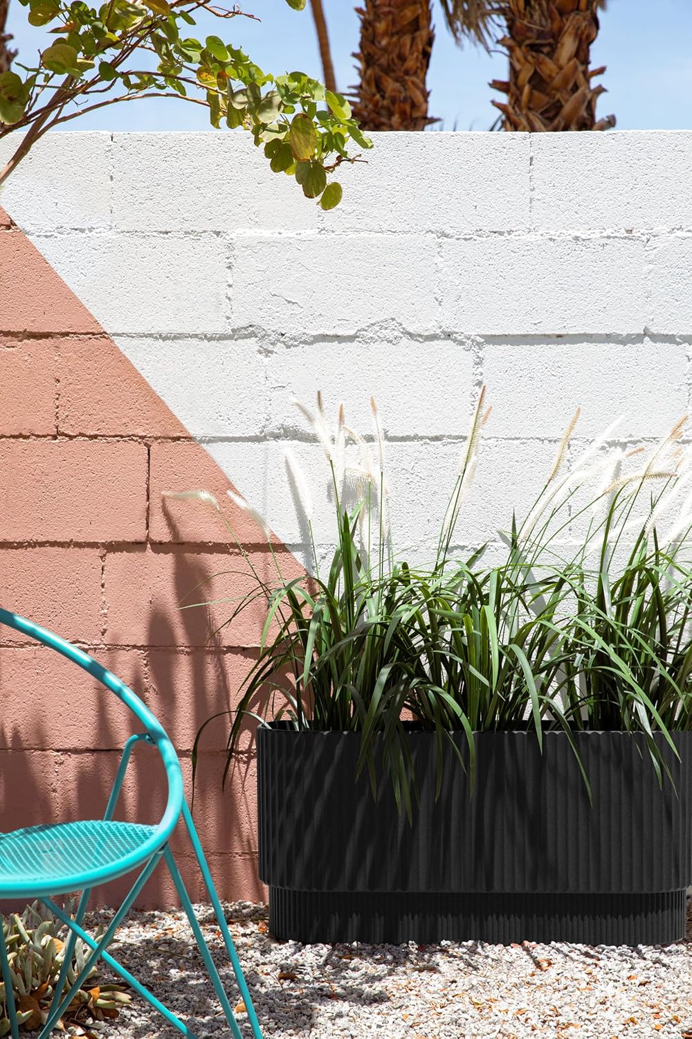 Veradek Demi Series Long Planter for Porch, Patio, Backyard | Durable Plastic-Stone Composite Material | Modern Décor for Shrubs, Flowers