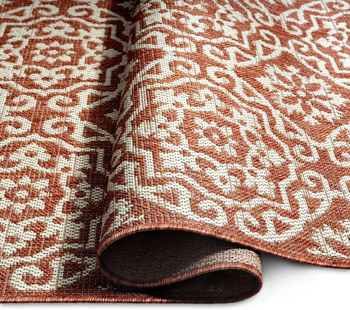 Nicole Miller New York Patio Country Julia Transitional Geometric Indoor/Outdoor Area Rug, Terracotta/Ivory, 5'2"x7'2"