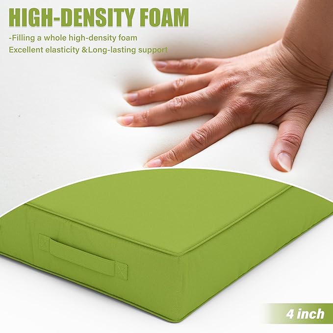 Patio Chair Cushions 19 X 19 X 4 Inch Waterproof Outdoor Seat Cushions for Patio Furniture, Outdoor Sofa Couch Pads with Ties & Handle, Set of 2, Grass Green