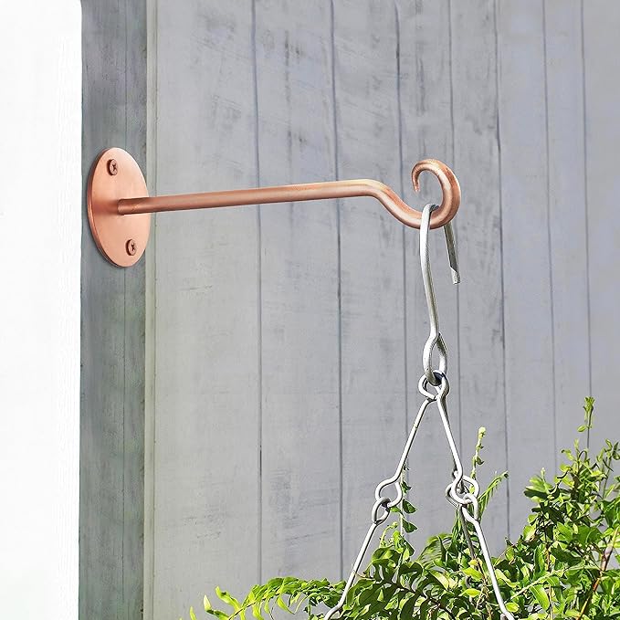 Monarch Abode Wall Mount Plant Hook Premium Metal Decorative Hanging Bracket for Plants Bird Feeders Planters Home Decor, Heavy Duty, 7.5 inch, Set of 2, Brushed Copper Finish