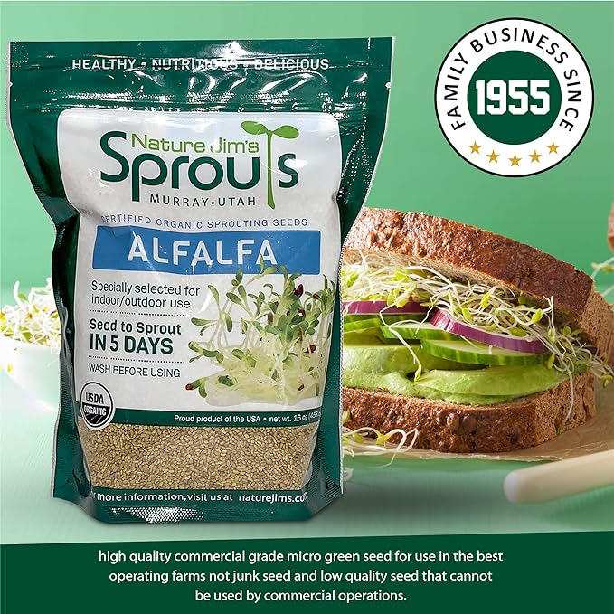 Nature Jims Radish Sprout Seeds – 16 Ounce Organic Sprouting Seeds – Non-GMO Premium Radish Seeds – Resealable Bag for Longer Freshness – Rich in Vitamins, Minerals, Fiber