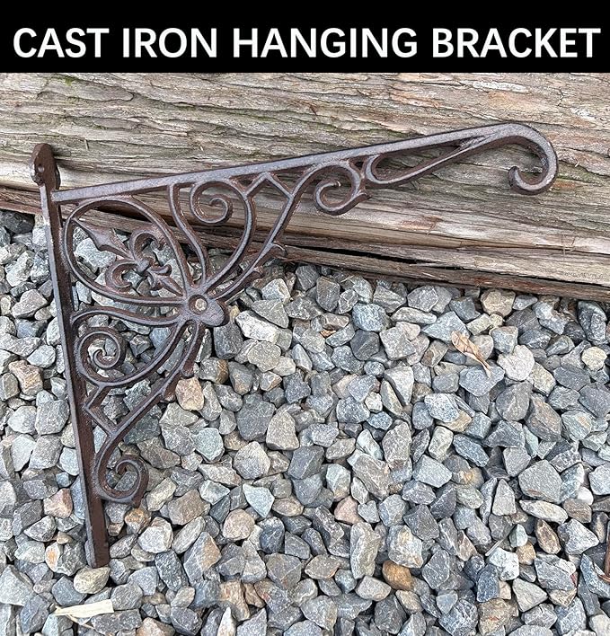 KiaoTime Cast Iron Hanging Hook Bracket Wall Hanger 12" Deep Outdoor Indoor Wall Hanging Bracket Hooks for Pots Basket Bird Feeder Wind Chime Lanterms Hanger Hardware Bracket