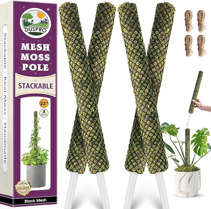 DUSPRO Stackable Mesh Moss Pole for Plants Monstera Potted Plant Stakes for Indoor Plants Extendable Plant Pole Moss Sticks for Plants Climbing Vine Supporting Monstera Trellis 4Pack 71''