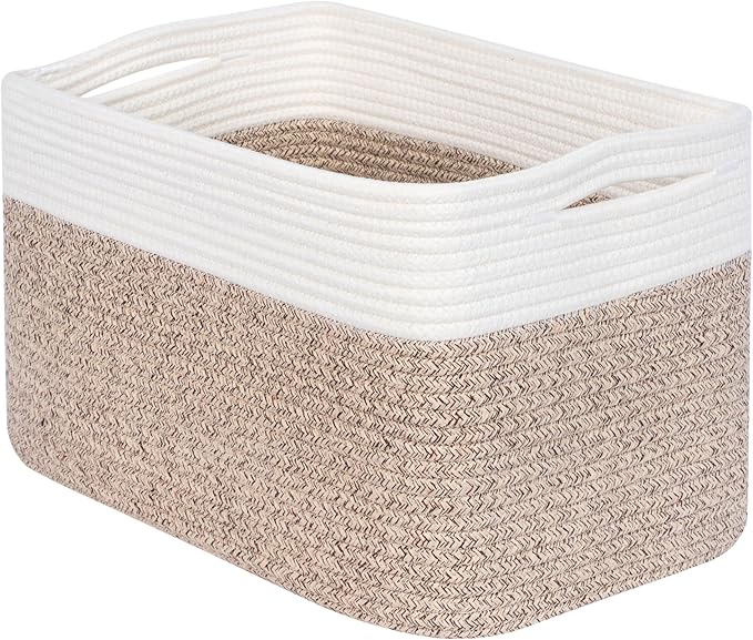 MINTWOOD Design Storage Basket for Shelves, Decorative Baskets for Organizing, Book Basket, Storage Cube Bin Box, Woven Closet Organizer, Pantry Closet and Shoe Basket, Light Brown