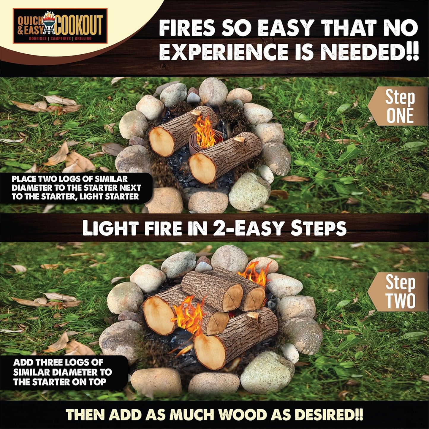 Get a Fully Lit Fire in As Little As 6 Minutes with No Kindling! Lights Wet/Frozen Wood | Plant-Based Fuels Only, Ideal for Cooking. One Starter Per Fire. for Campfires, Fire Pit, Grilling, Bonfires