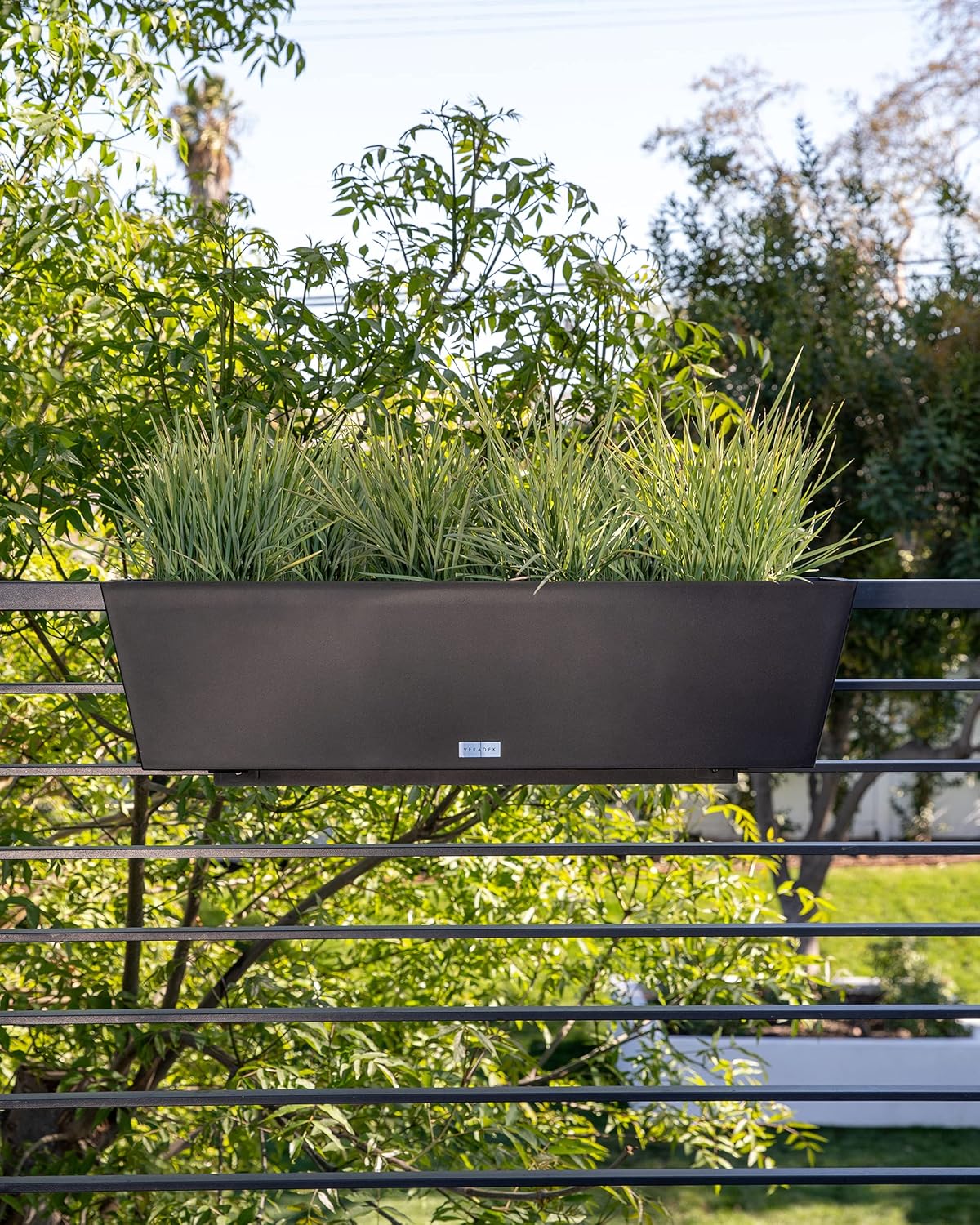 Veradek Pure Series Railing Planter - Plastic Hanging Planter for Outdoor Balcony/Fence | Durable All-Weather Use with Adjustable Brackets | Modern Décor for Flowers, Succulents, Hanging Plants