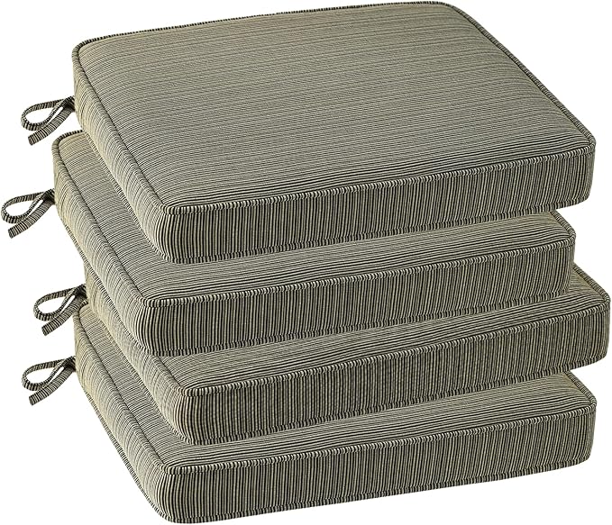 Outdoor Square Corner Seat Cushion, 19"x19"x3", Set of 4, Non Slip Seat Cushion Pads with Removable Cover for Patio Furniture, Garden Yard Lawn, Dark Black Tan Stripe
