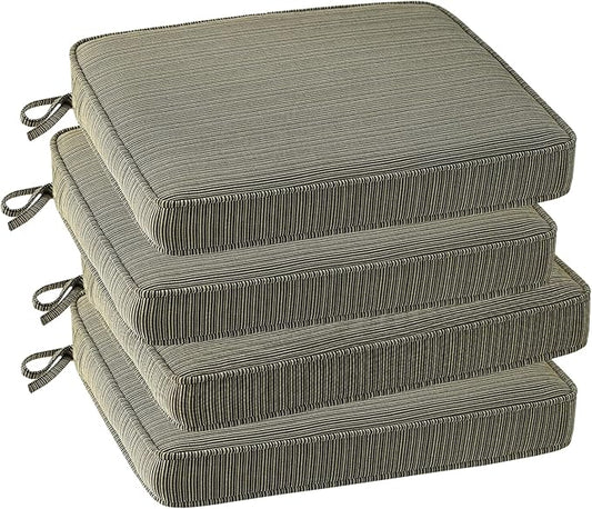 Outdoor Square Corner Seat Cushion, 19"x19"x3", Set of 4, Non Slip Seat Cushion Pads with Removable Cover for Patio Furniture, Garden Yard Lawn, Dark Black Tan Stripe