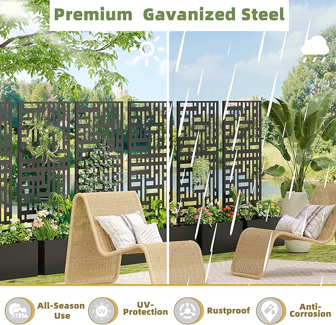 Casaphoria Metal Raised Garden Bed with Trellis and Wheels, 59"x30"x12" Planter Box for Climbing Plants, Vegetables & Vines, Features Drainage Holes and Privacy Screen (Black-Helen)