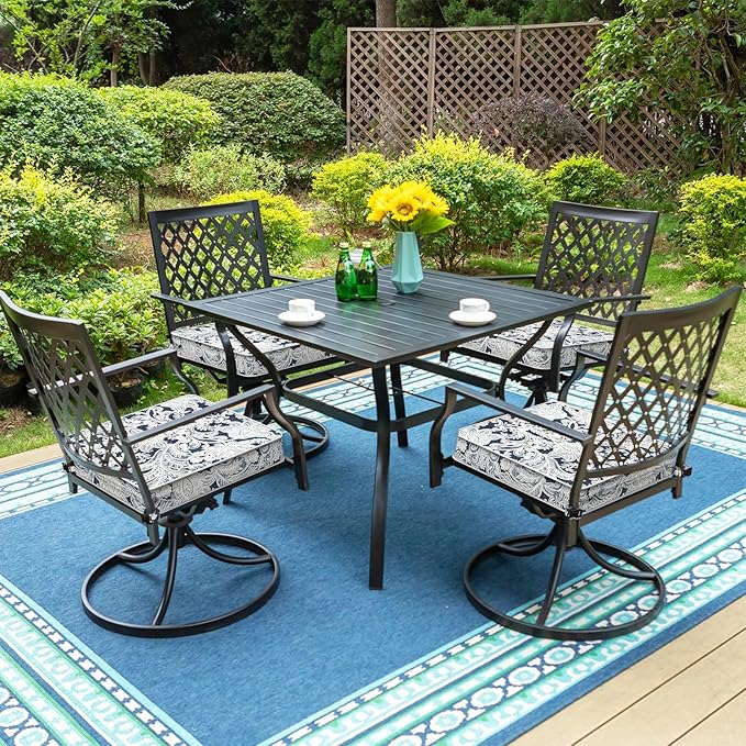 LVTXIII Patio Chair Cushions 19"x19"x3", Water-Repellent Outdoor Seat Cushions for Patio Furniture, Square Chair Pads with Ties for Home Garden Decoration, Set of 2, Damask Lapis