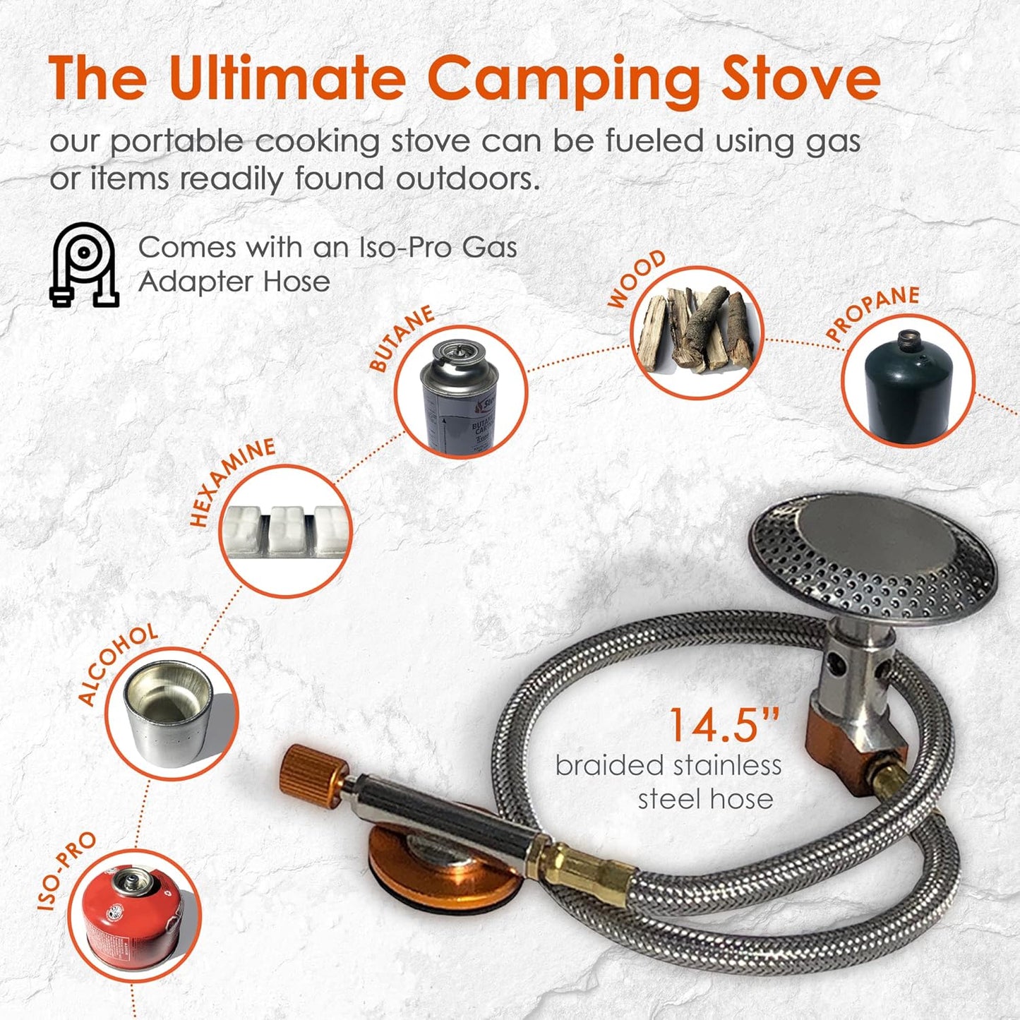 nCamp - Stove Plus Portable Camp Stove Set, Outdoor Multi Fuel Camp Stove, Wood Stove with Iso-Propane Adapter, Mini Stove for Gas, Hexamine Tablets, Liquid Fuels, Portable Camp Cooker 2-Piece Set