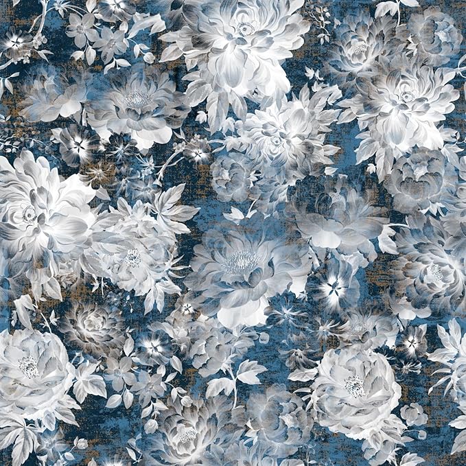 Vintage Garden Peel & Stick Floral Wallpaper - Removable White/Blue Vinyl Self Adhesive Mural - 17.7in x 9.84ft