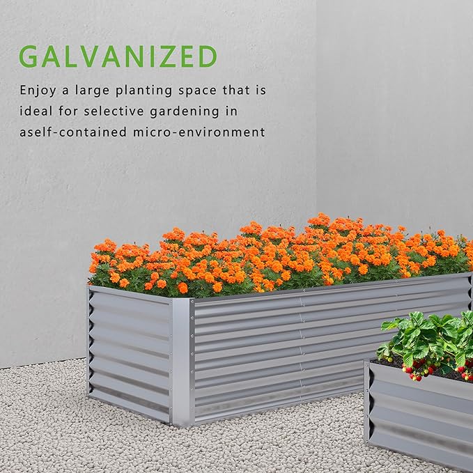 6x2x2FT Galvanized Raised Garden Bed,Planter Raised Beds-Metal Garden Box,Large Plant for Outdoor Planting, Vegetables Bed,Flower,Herb-Sliver