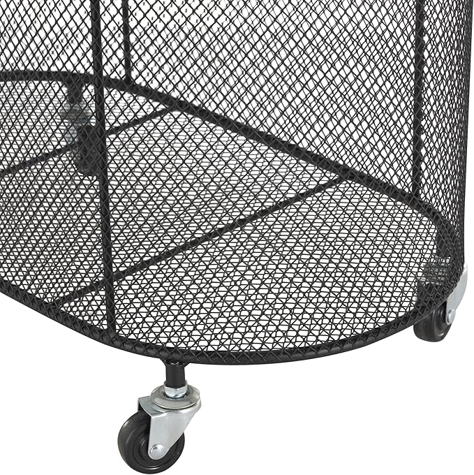 Deco 79 Metal Storage Cart Oval Mesh Wire Rolling Laundry with Ring Handles, 21" x 12" x 21", Black