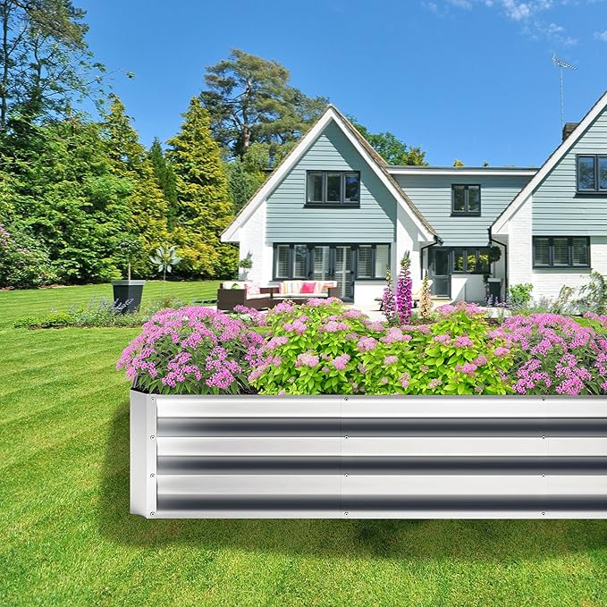 2PCS 8x4x1FT Galvanized Raised Garden Bed,Planter Raised Beds-Metal Garden Box,Large Plant for Outdoor Planting, Vegetables Bed,Flower,Herb-Sliver