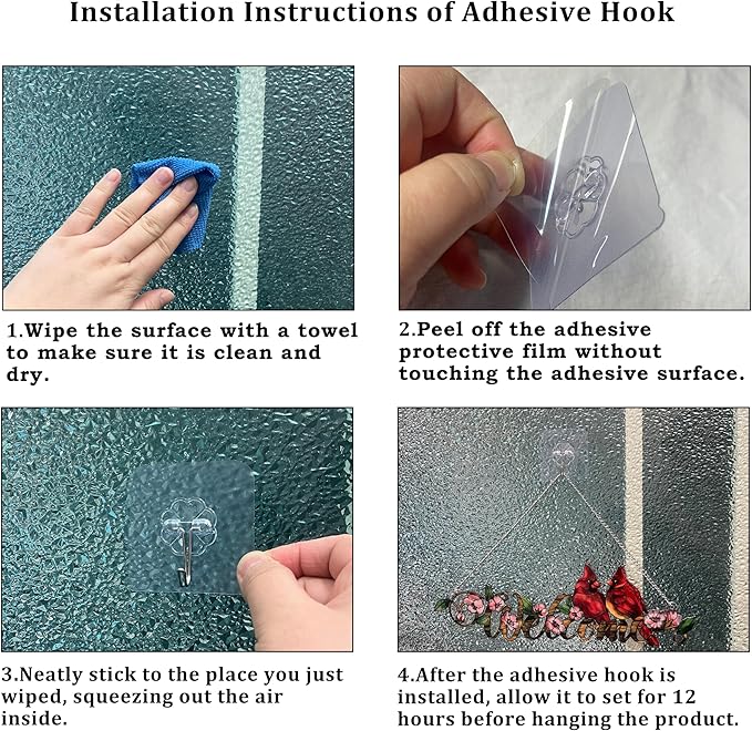 Welcome with Red Cardinal Suncatcher Red Bird Stained Glass Suncatchers Window Hanging Ornament for Home Decor Indoor Wall Art for Mother's Day Women Mom Birds Lovers Friends (Welcome)