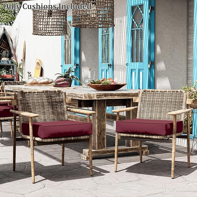 Patio Chair Cushions 24 X 24 X 5 Inch Waterproof Outdoor Seat Cushions for Patio Furniture, Outdoor Sofa Couch Pads with Ties & Handle, Set of 2, Burgundy