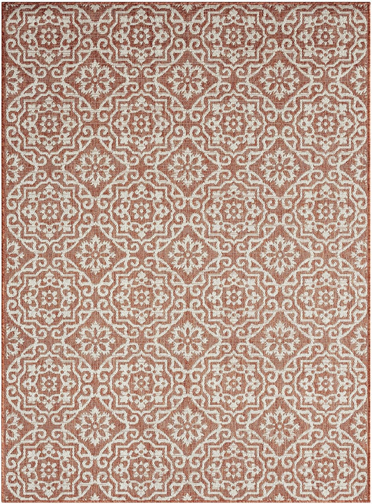 Nicole Miller New York Patio Country Julia Transitional Geometric Indoor/Outdoor Area Rug, Terracotta/Ivory, 5'2"x7'2"