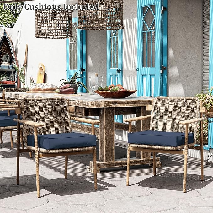 Patio Chair Cushions 22 X 22 X 4 Inch Waterproof Outdoor Seat Cushions for Patio Furniture, Outdoor Sofa Couch Pads with Ties & Handle, Set of 2, Navy Blue