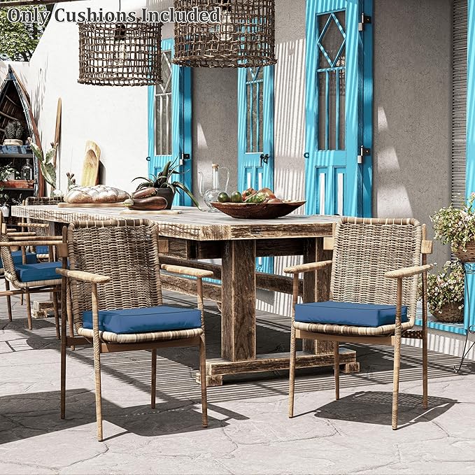 Patio Chair Cushions 17 X 16 X 3 Inch Waterproof Outdoor Seat Cushions for Patio Furniture, Outdoor Sofa Couch Pads with Ties & Handle, Set of 2, Blue