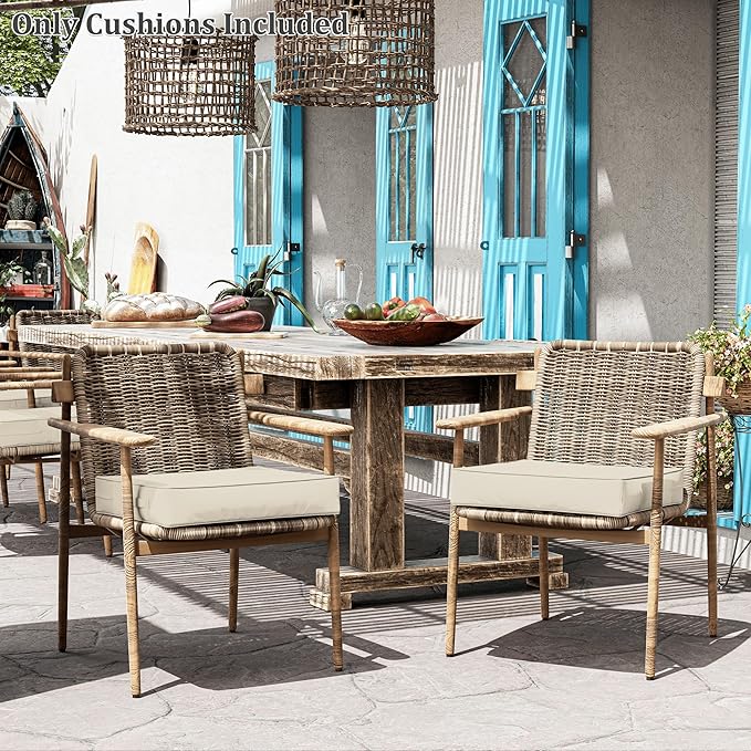 Patio Chair Cushions 22 X 22 X 4 Inch Waterproof Outdoor Seat Cushions for Patio Furniture, Outdoor Sofa Couch Pads with Ties & Handle, Set of 2, Cream