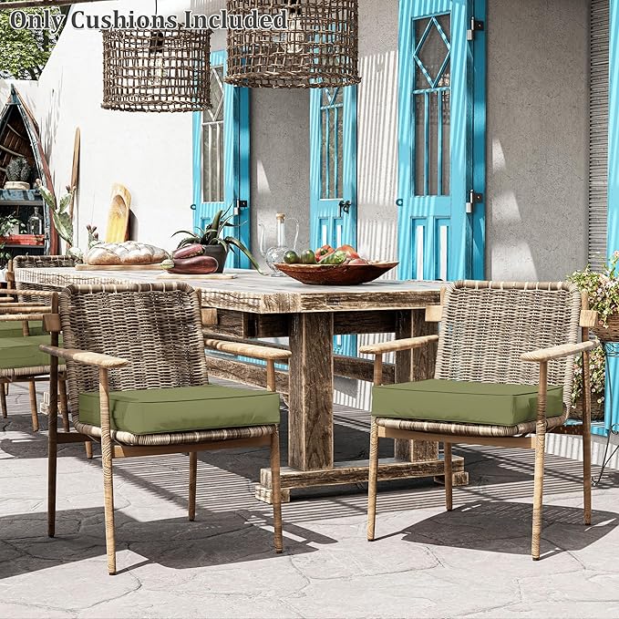 Patio Chair Cushions 22 X 22 X 4 Inch Waterproof Outdoor Seat Cushions for Patio Furniture, Outdoor Sofa Couch Pads with Ties & Handle, Set of 2, Light Green