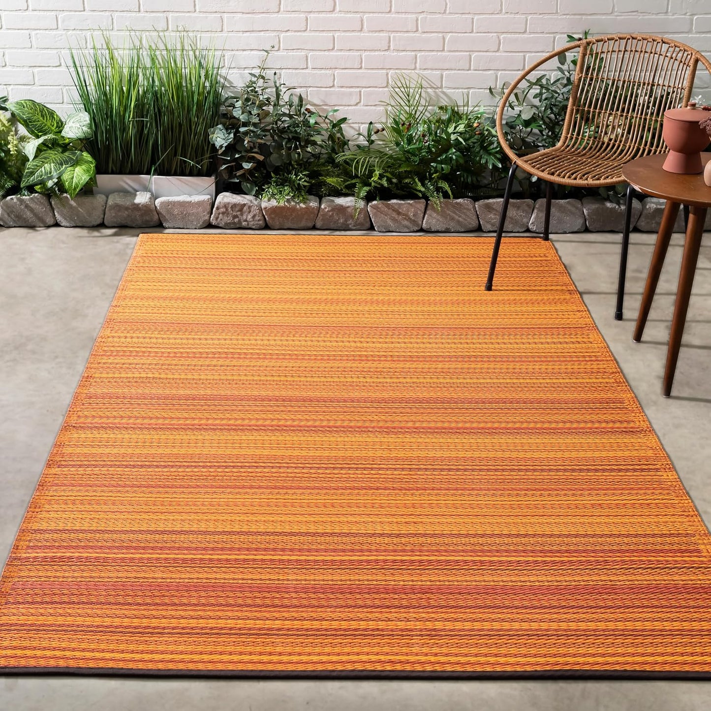 Fab Habitat Stripe Coastal Colorful Outdoor Rug - Waterproof, Crease-Free Fade Resistant, Reversible - Recycled Plastic - Patio Porch Balcony Deck Yard Garden - Cancun Terracotta - 5x8 ft