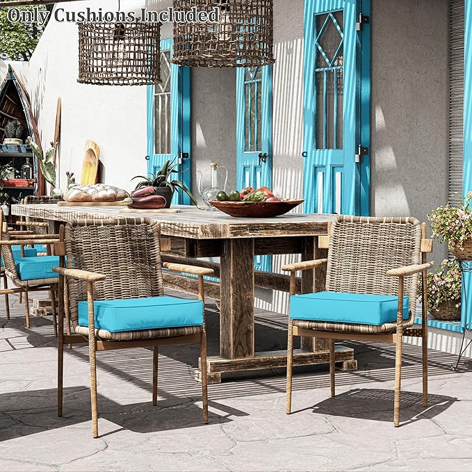 Patio Chair Cushions 18.5 X 16 X 4 Inch Waterproof Outdoor Seat Cushions for Patio Furniture, Outdoor Sofa Couch Pads with Ties & Handle, Set of 2, Lake Blue