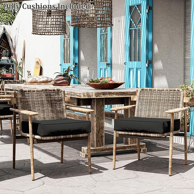 Patio Chair Cushions 24 X 24 X 5 Inch Waterproof Outdoor Seat Cushions for Patio Furniture, Outdoor Sofa Couch Pads with Ties & Handle, Set of 2, Black