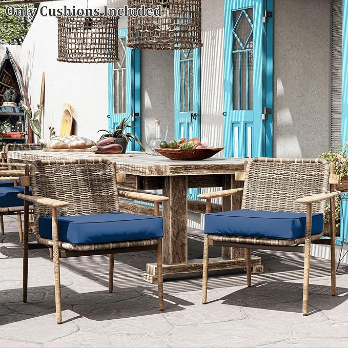 Patio Chair Cushions 24 X 24 X 5 Inch Waterproof Outdoor Seat Cushions for Patio Furniture, Outdoor Sofa Couch Pads with Ties & Handle, Set of 2, Blue