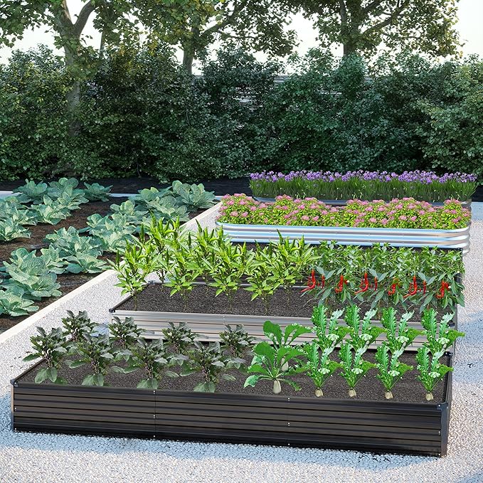 2PCS 12x4x1FT Galvanized Raised Garden Bed Kit,Vegetable Boxes-Rectangle Metal Flower Box,Large Planter Raised Beds Outdoor Garden for Planting,Fruit,Herb-Black